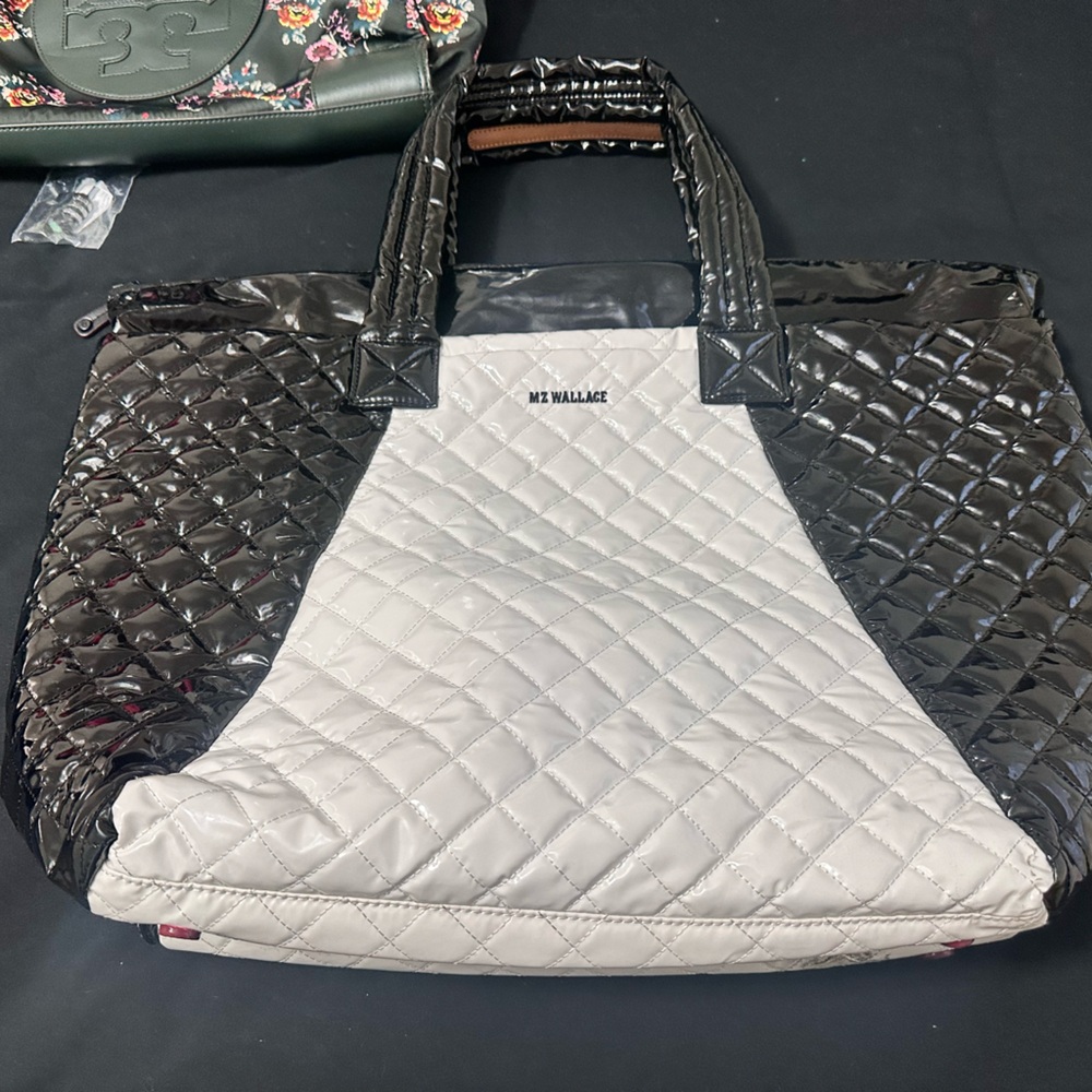 MZ Wallace Black and White Patent Leather Metro Tote Deluxe (xl)